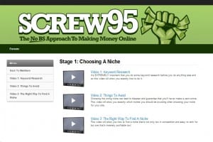 Screw95 training screen shot of the 1st stage niche market selection