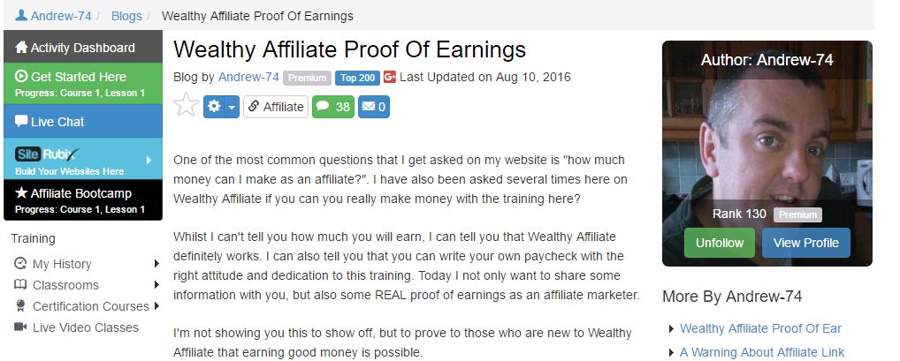 Wealthy Affiliate Proof of Earnings