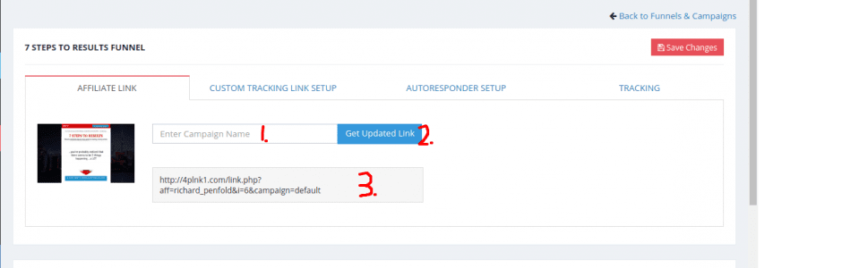 & Steps to Results Funnel set up page