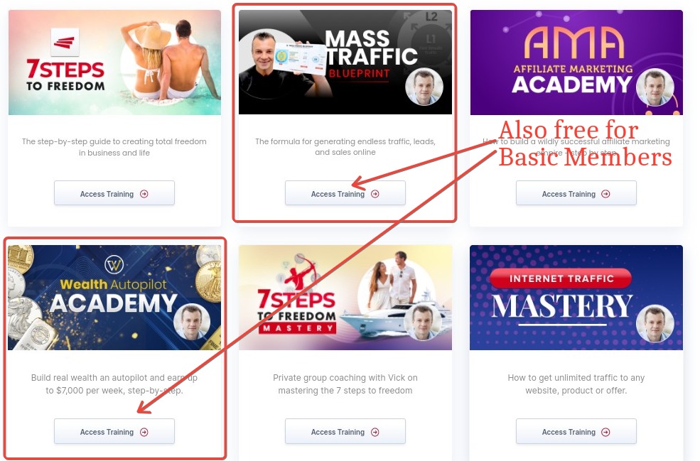Mass Traffic Blueprint and Wealth Autopilot Academy are both free to Basic Members